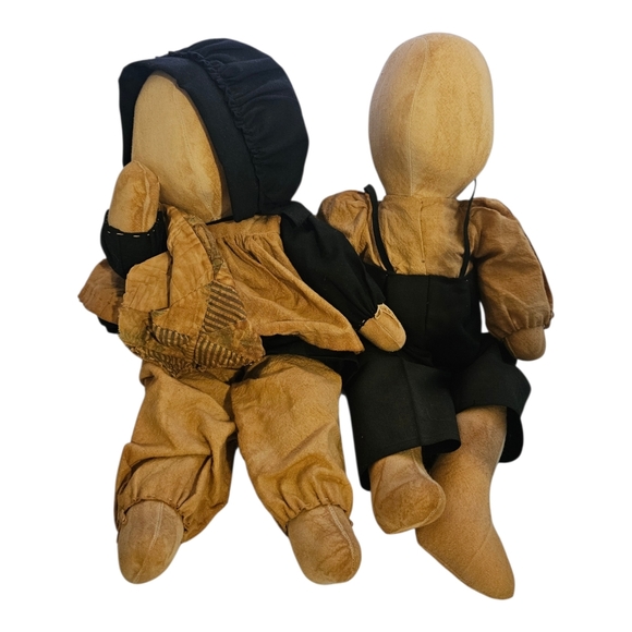 Vintage Other - Pair Of Traditional Faceless Amish Boy & Girl Folk Art Dolls